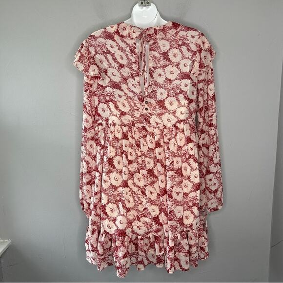 FREE PEOPLE Mini Babydoll Dress Womens XSmall Floral Pleated Boho Ruffle Pretty - Picture 8 of 16